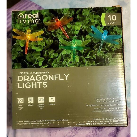 NEW IN BOX REAL LIVING DRAGONFLY SOLAR LIGHTS SET OF 3 - Picture 6 of 7